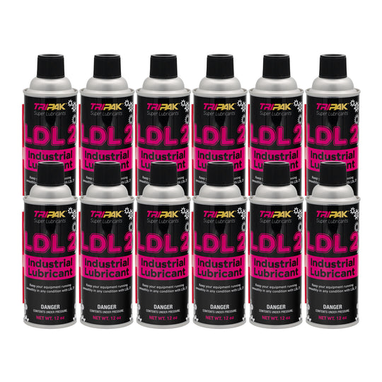 12 cans of Tripak LDL 2 Industrial Lubricant on a white background
